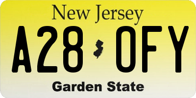 NJ license plate A28OFY