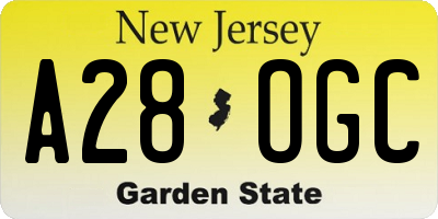 NJ license plate A28OGC