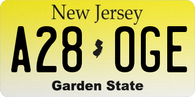NJ license plate A28OGE