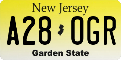 NJ license plate A28OGR