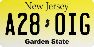 NJ license plate A28OIG