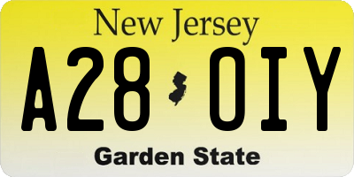NJ license plate A28OIY
