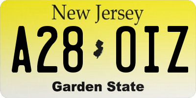 NJ license plate A28OIZ