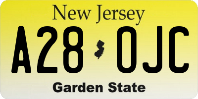 NJ license plate A28OJC