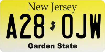 NJ license plate A28OJW