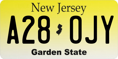 NJ license plate A28OJY