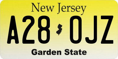 NJ license plate A28OJZ