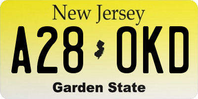 NJ license plate A28OKD