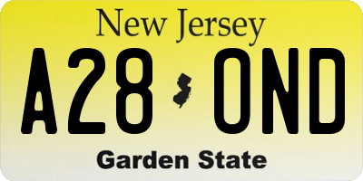 NJ license plate A28OND