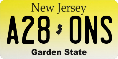 NJ license plate A28ONS