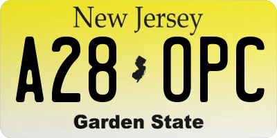 NJ license plate A28OPC