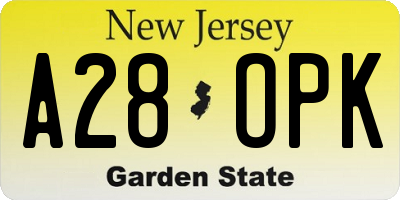 NJ license plate A28OPK