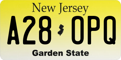 NJ license plate A28OPQ