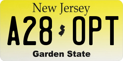 NJ license plate A28OPT