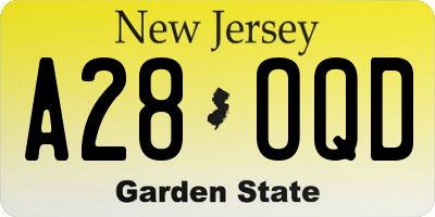 NJ license plate A28OQD