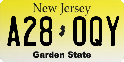 NJ license plate A28OQY