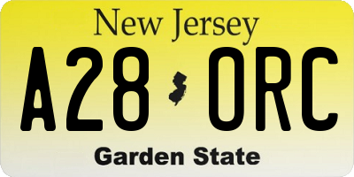 NJ license plate A28ORC