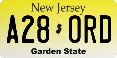 NJ license plate A28ORD