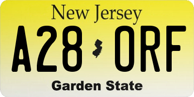 NJ license plate A28ORF