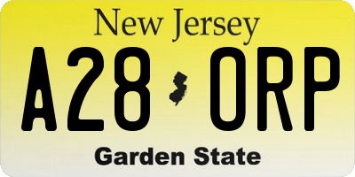 NJ license plate A28ORP
