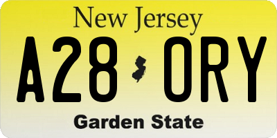 NJ license plate A28ORY