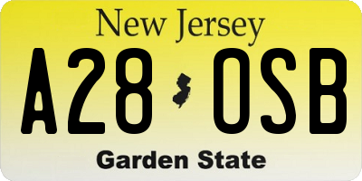 NJ license plate A28OSB