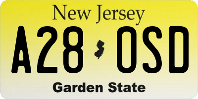 NJ license plate A28OSD