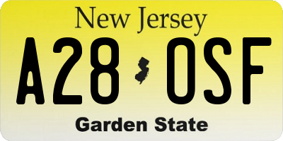 NJ license plate A28OSF