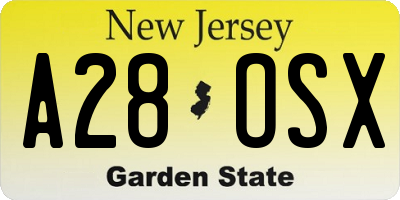 NJ license plate A28OSX