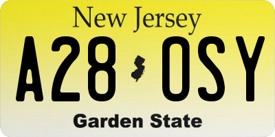 NJ license plate A28OSY