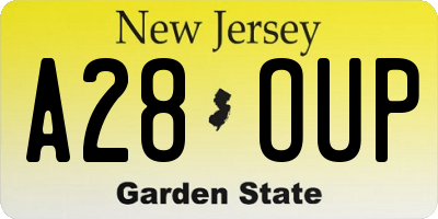 NJ license plate A28OUP