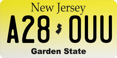 NJ license plate A28OUU