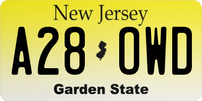 NJ license plate A28OWD