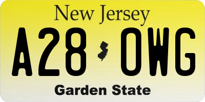 NJ license plate A28OWG