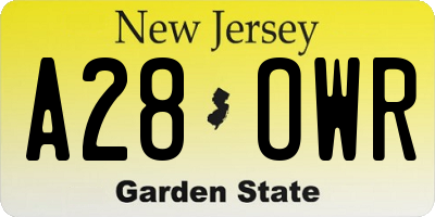 NJ license plate A28OWR