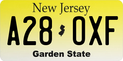 NJ license plate A28OXF