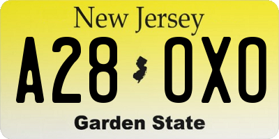 NJ license plate A28OXO
