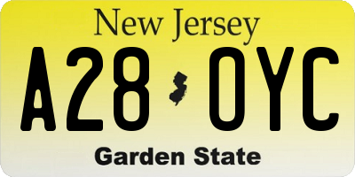 NJ license plate A28OYC