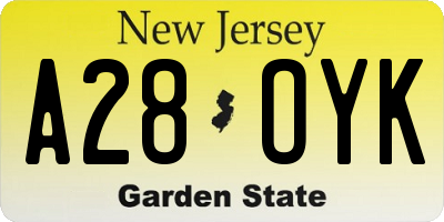 NJ license plate A28OYK
