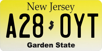 NJ license plate A28OYT