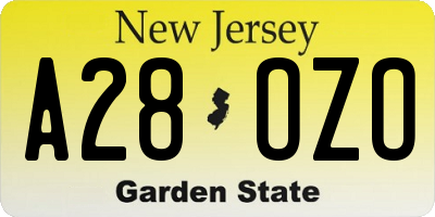 NJ license plate A28OZO