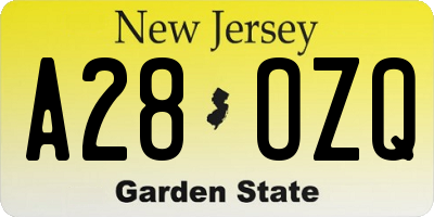 NJ license plate A28OZQ
