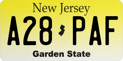NJ license plate A28PAF