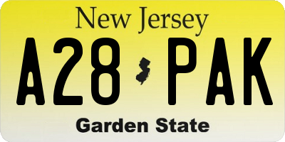 NJ license plate A28PAK