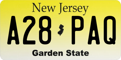 NJ license plate A28PAQ