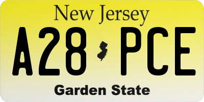 NJ license plate A28PCE