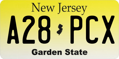 NJ license plate A28PCX