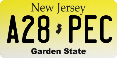NJ license plate A28PEC