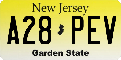 NJ license plate A28PEV