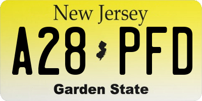 NJ license plate A28PFD